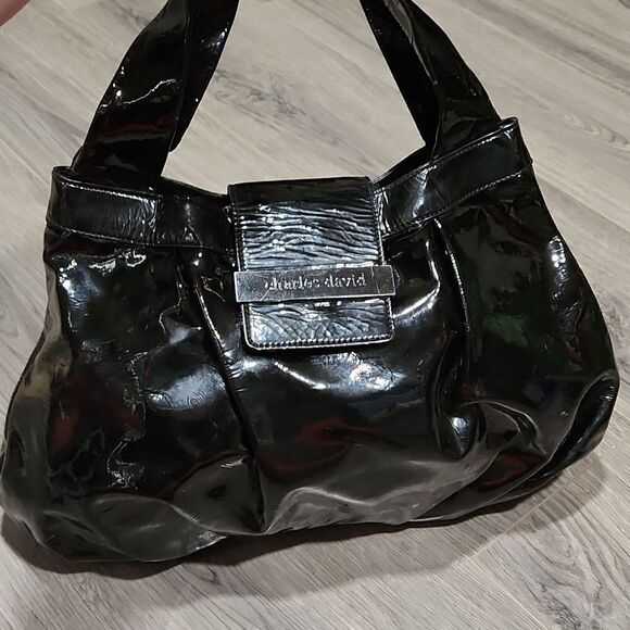 GUC Black Patent Leather LG Charles David Hobo Bag - Picture 1 of 8
